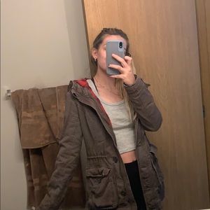 Brown and red plaid Hollister Parka